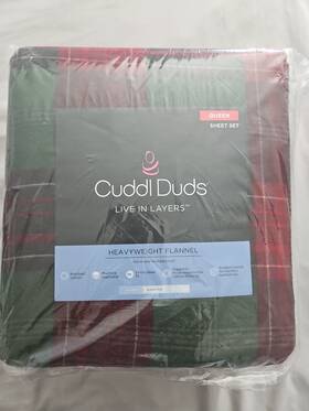 Cuddl Duds 400702388633 New Queen 4 Pc Heavyweight Flannel Sheet Set Holiday Plaid Red Green