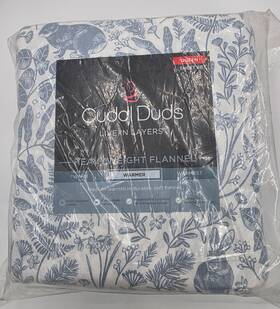 Cuddl Duds 400725009904 Heavyweight Flannel Queen Sheet Set Blue Botanical Cotton Warm Cozy