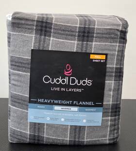 Cuddl Duds 400734368535 Heavyweight Flannel Charcoal Plaid Full Size Brushed Cotton Sheet Set