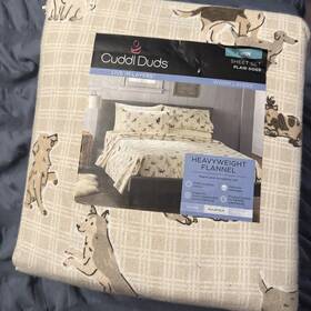 Cuddl Duds 400751811564 Heavyweight Flannel Twin Sheet Set Plaid Dogs Brushed Cotton Deep Fit