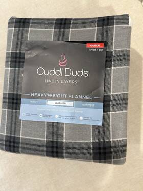 Cuddl Duds 400753114144 New Queen Heavyweight Flannel Sheet Set Gray Plaid Brushed Cotton