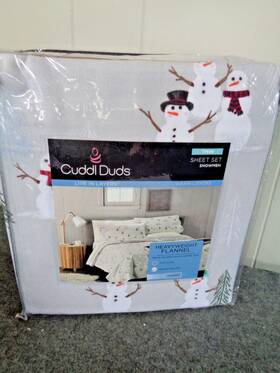 Snowmen-100 Cuddl Duds 400778639394 Twin Heavyweight Flannel Sheet Set- Snowmen-100%cotton-cuddl