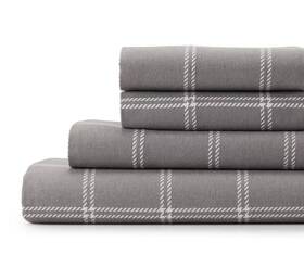 43cusflssppqn Cuddl Duds Heavyweight Flannel Queen Sheet Set Cotton Deep Fit Gray Ivory Plaid