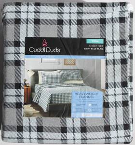 43cusflsspptw Cuddl Duds Twin Size Sheet Set Heavyweight 100% Brushed Cotton Light Blue Plaid