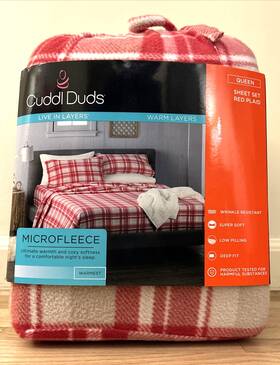 Cuddl Duds 791551229636 New Microfleece Warm Cozy Sheet Set - Queen Red Plaid 99 Cuddl Duds 791551229636 New Microfleece Warm Cozy Sheet Set - Queen Red Plaid 99