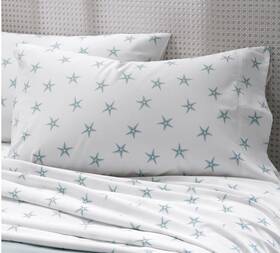 Cuddledown 888879381136 Pillowcase Pair Starfish White Aquamarine Standard Queen 400tc 100% C Cuddledown 888879381136 Pillowcase Pair Starfish White Aquamarine Standard Queen 400tc 100% C