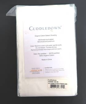 Z50606 Cuddledown 1 Organic Cotton Sateen White Standard Queen Bed Sheet 400 Thead Ct