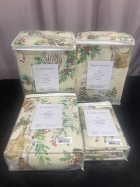 Z50739 Cuddledown Brand New 100% Cotton Flannel King Sheet Set Woodland Wildlife Ivory