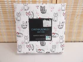 109405 Cynthia Rowley Queen Sheet Set Cats Kittens Hearts White/red/black 4 Piece New