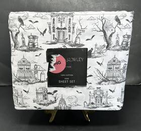 53463 Cynthia Rowley King Sheet Set Halloween Toile Haunted House Cemetery Bats 53463 Cynthia Rowley King Sheet Set Halloween Toile Haunted House Cemetery Bats
