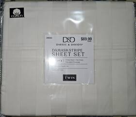 2405355 D&d / Darsee & Davids And Twin White Damask Striped Sheets Set 100 % Cotton 400 Count 2405355 D&d / Darsee & Davids And Twin White Damask Striped Sheets Set 100 % Cotton 400 Count