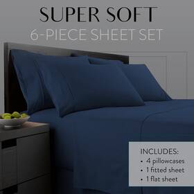 Danjor Linens 850034958804 Queen Size Bed Sheet Set 6 Pc. Navy Blue Platinum Collection Nib