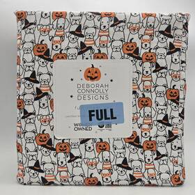 Deborah Connolly 109299 Connelly Full Sheet Set Halloween Dogs Witch Hats Pumpkins Microfiber