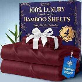Dc-b4-king-burgundy Decolure Luxury Bamboo Sheets King 4pc Cooling Ultra Soft Deep Pockets Burgundy
