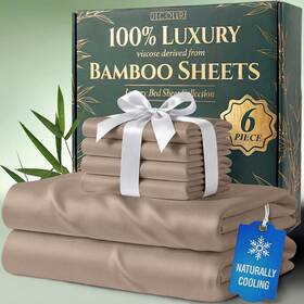 Dc-b6-king-taupe Decolure Bamboo Sheets King Size 6 Pc Naturally Cooling Ultra Soft Bed Set Deep