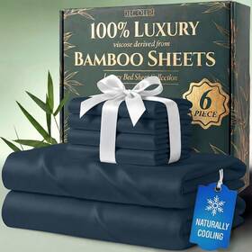 Dc-b6-queen-navy Decolure Viscose Bamboo Sheets Queen Size 6pc Navy Blue Derived Luxury Naturally