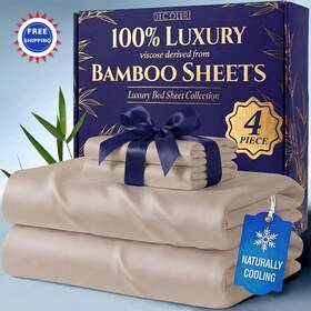 Taupe4pcsking Decolure Viscose Bamboo Sheets King Size Luxury 4 Pc Naturally Cooling Ultra