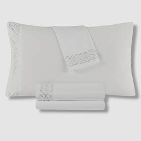 Decor Studio 022164304046 White And Gray Embroidered Microfiber 3-pc. Sheet Set Twin