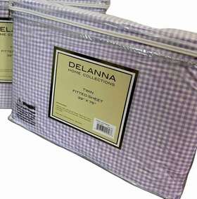 Delanna 818767020588 Home Fitted Sheet Twin Purple Gingham Plaid Single 1 Only