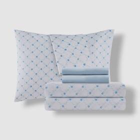 Design Lab 022164368888 White Floral Lattice Printed Microfiber 6-pc. Sheet Set - Full Size