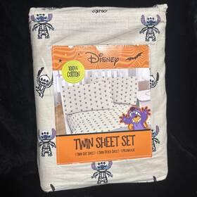 Disney 032281113667 Stitch Skeleton Sheet Set Twin Size 100% Cotton 4 Piece New In Package