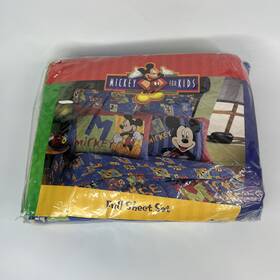 891-28196 Disney Vtg 90s Mickey For Kids Full Size Bed Sheet Set New And Sealed 4 Pc Stars Blue