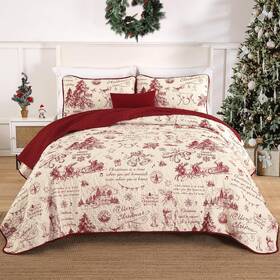 Ac08098af Djoymock Christmas Quilt Set Queen Size 3 Pcs Merry Theme Red