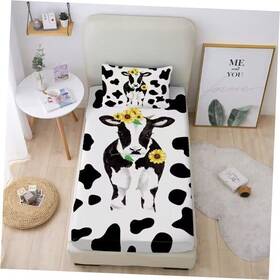 Dlml 778416229222 Cute Cow Sheets Size White And Black Milk Print Twin