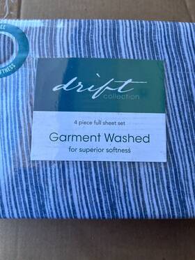 Drift Collection 091116735801 100 New Blue Striped Full 4 Piece Sheet Set Cotton