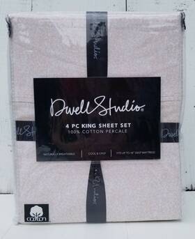 Dwellstudio 192598557896 Dwell Studio King 4 Pc Sheet Set Soft Pink Petals 100% Cotton Percale New