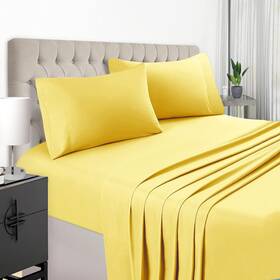 123003 Easehome Yellow Sheets For Queen Size Bed Set - 1800 Thread Count Deep Pocket To 21 Inche