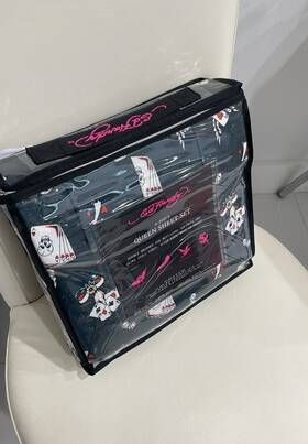 547161761 Ed Hardy Queen Sheet Set 6-piece Black Tiger Skull Card Print Bedding New