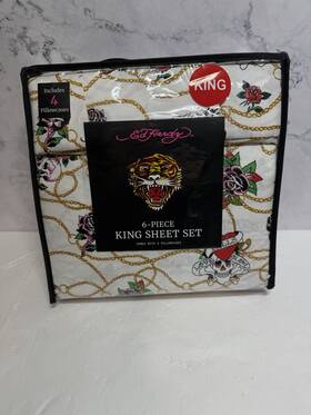164342 Ed Hardy Rn#164342 King Size Sheet Set 6-piece White Multicolor Tattoo Floral Print 164342 Ed Hardy Rn#164342 King Size Sheet Set 6-piece White Multicolor Tattoo Floral Print