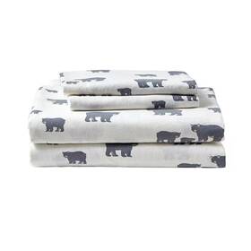 Eddie Bauer 445028720746 Bed Sheet Set Queen Size Bear Family 4-piece White And Gray Graphic Soft Flannel