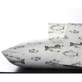 50188750 Eddie Bauer Twin Patterned Flannel Sheet Set Green School Of Fish -