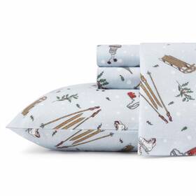 52973776 Eddie Bauer Full Patterned Flannel Sheet Set White Snow Day -