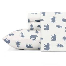 54081890 Eddie Bauer King Patterned Flannel Sheet Set Bear And Trees -