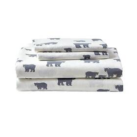 Eddie Bauer 711181375480 Bed Sheet Set Queen Size Bear Family 4-piece White And Gray Graphic Soft Flannel