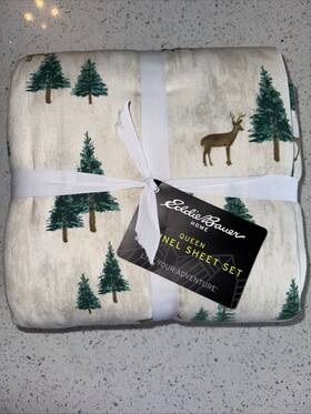 77471394 Eddie Bauer Queen Patterned Flannel Sheet Set Deer Hollow -