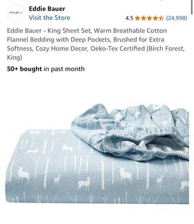 79962031 Eddie Bauer King Patterned Flannel Sheet Set Birch Forest -