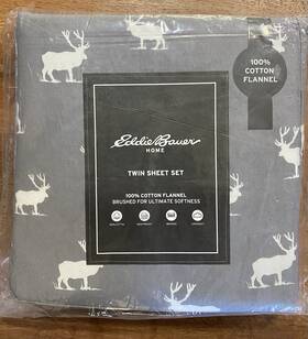 Eddie Bauer 883893435230 Twin Grey 100% Cotton Flannel Sheet Set - Elk Pattern