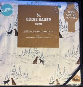 Eddie Bauer 883893928701 Nwt Queen Cotton Flannel Sheets Bedding Set Dog Friends White Trees