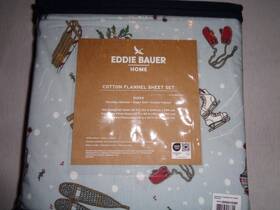 Eddie Bauer 883893928855 Queen Cotton Flannel Sheet Set Snow Day Ski Sled Skates Snowshoes