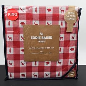 Eddie Bauer 883893928893 King Cotton Holiday Flannel Sheets Bedding Set Red Plaid Animals