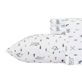 Ushsa01031485 Eddie Bauer Campout 4-piece Blue Wildlife 200-thread Count Cotton Percale Queen Sheet Set