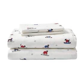 Ushsa01065610 Eddie Bauer Ski Patrol 4-piece Red And Blue Graphic Flannel King Sheet Set