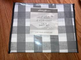 Ushsa01104471 Eddie Bauer Everyday Twin Sheet Set 100% Cotton Gray Checkerboard Print