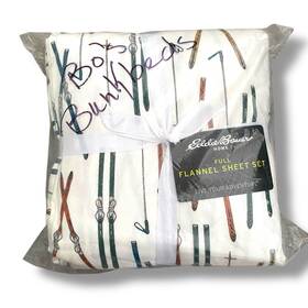 Ushsa01263081 Eddie Bauer New Cotton Flannel Sheets Full Size 4 Pc Set Ski Line Print Bedding