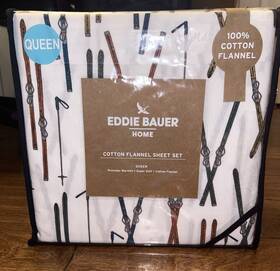 Ushsa01303983 Eddie Bauer Cotton Flannel Queen Sheet Sets Ski Line-light Ivory Orange Blue