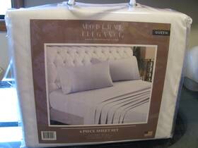 El Gance 810147690107 Modern Elegance 4 Pc Sheet Set Queen White New El Gance 810147690107 Modern Elegance 4 Pc Sheet Set Queen White New